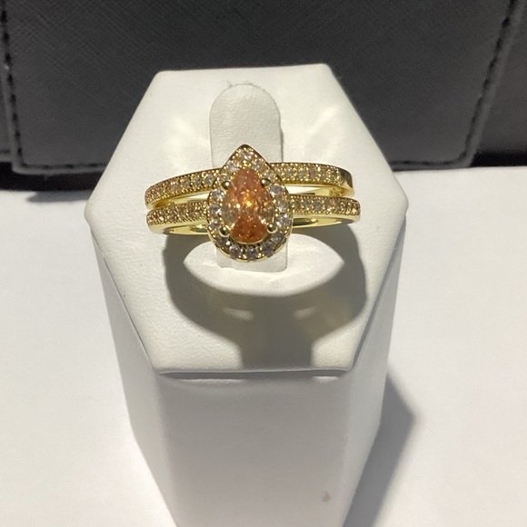 💋Beautiful 10k Gold Vermeil Pear Cut WaterDrop Morganite Cz Diamond Halo  Set - Picture 13 of 16